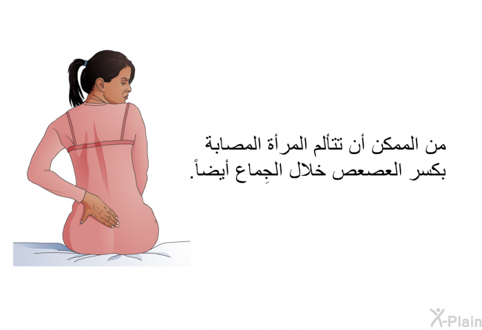 من الممكن أن تتألم المرأة المصابة بكسر العصعص خلال الجِماع أيضاً.