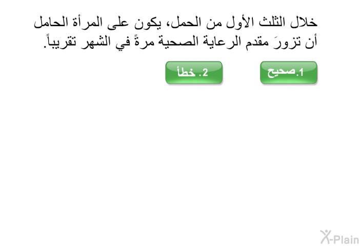 خلال الثلث الأول من الحمل، يكون على المرأة الحامل أن تزورَ مقدم الرعاية الصحية مرةً في الشهر تقريباً.