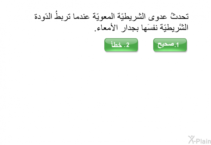 تحدثُ عدوى الشريطيّة المعويّة عندما تربطُ الدّودة الشَّريطيّة نفسَها بجدار الأمعاء.