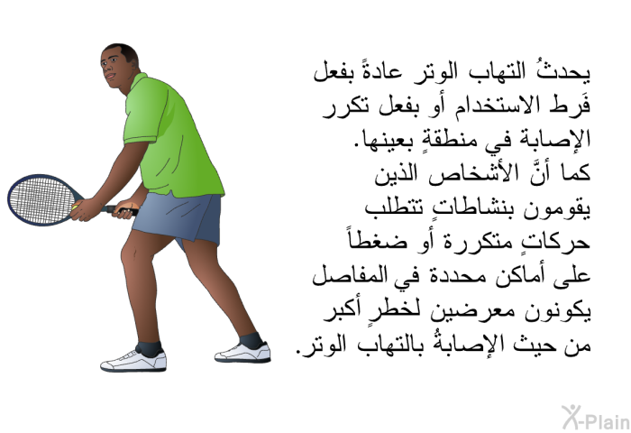 يحدثُ التهاب الوتر عادةً بفعل فَرط الاستخدام أو بفعل تكرر الإصابة في منطقةٍ بعينها. كما أنَّ الأشخاص الذين يقومون بنشاطاتٍ تتطلب حركاتٍ متكررة أو ضغطاً على أماكن محددة في المفاصل يكونون معرضين لخطرٍ أكبر من حيث الإصابةُ بالتهاب الوتر.