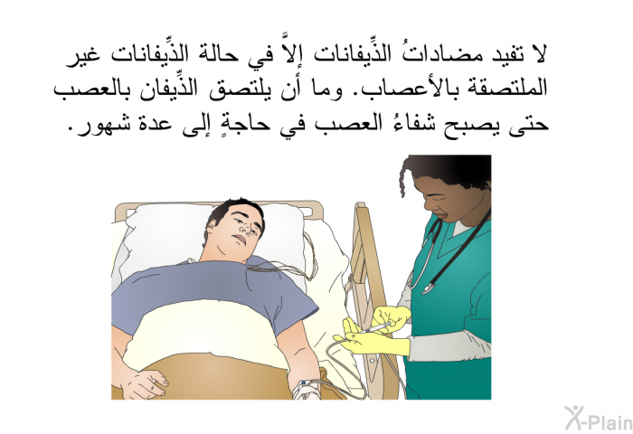 لا تفيد مضاداتُ الذِّيفانات إلاَّ في حالة الذِّيفانات غير الملتصقة بالأعصاب. وما أن يلتصق الذِّيفان بالعصب حتى يصبح شفاءُ العصب في حاجةٍ إلى عدة شهور.