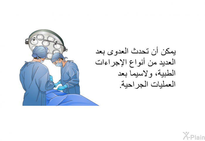 يمكن أن تحدث العدوى بعد العديد من أنواع الإجراءات الطبية، ولاسيما بعد العمليات الجراحية.