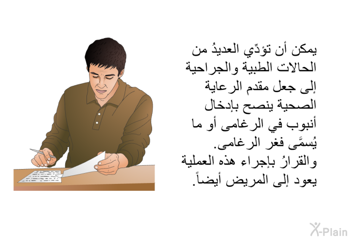 يمكن أن تؤدِّي العديدُ من الحالات الطبية والجراحية إلى جعل مقدم الرعاية الصحية ينصح بإدخال أنبوب في الرغامى أو ما يُسمَّى فغر الرغامى. والقرارُ بإجراء هذه العملية يعود إلى المريض أيضاً.