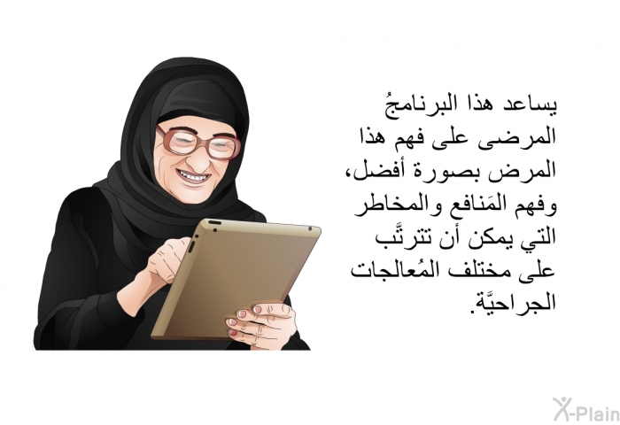 تساعد هذه المعلومات الصحية المرضى على فهم هذا المرض بصورة أفضل، وفهم المَنافع والمخاطر التي يمكن أن تترتَّب على مختلف المُعالجات الجراحيَّة.