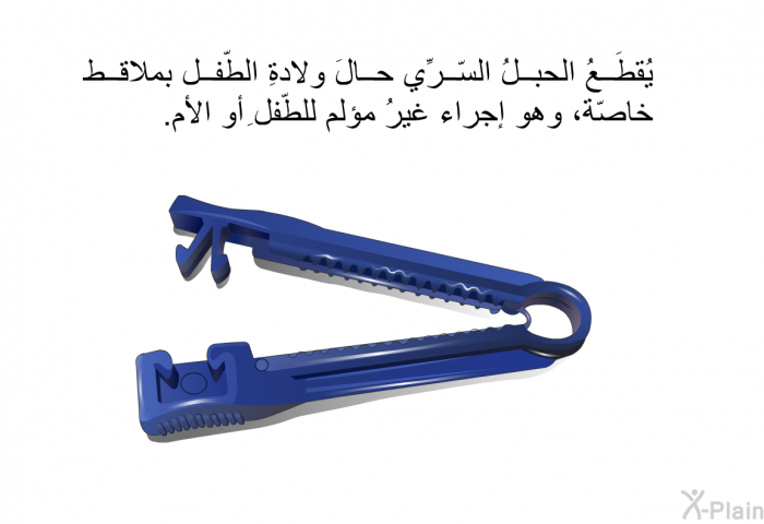 يُقطَعُ الحبلُ السّرِّي حالَ ولادةِ الطّفل بملاقطَ خاصّة، وهو إجراءٌ غيرُ مؤلم للطّفلِ أو الأم.