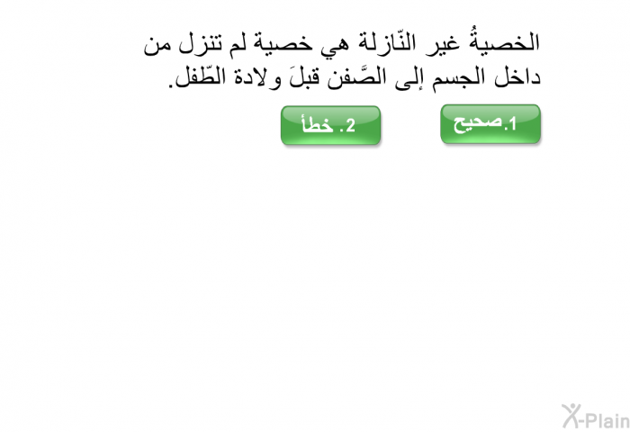 الخصيةُ غير النّازلة هي خصية لم تنزل من داخل الجسم إلى الصَّفن قبلَ ولادة الطّفل.