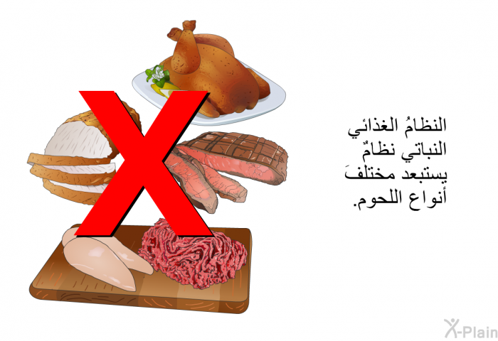 النظامُ الغذائي النباتي نظامٌ يستبعد مختلفَ أنواع اللحوم.