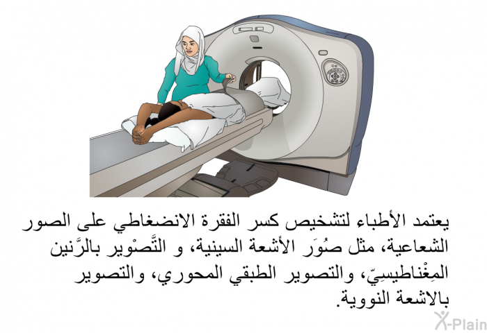 يعتمد الأطباء لتشخيص كسر الفقرة الانضغاطي على الصور الشعاعية، مثل صُوَر الأشعة السينية، و التَّصْوير بالرَّنين المِغْناطيسِيّ‎، والتصوير الطبقي المحوري‎، والتصوير بالاشعة النووية<B>.</B>