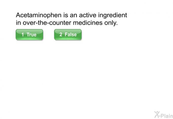 Acetaminophen is an active ingredient in over-the-counter medicines only.