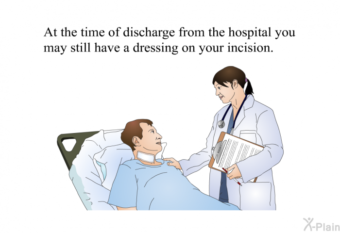 At the time of discharge from the hospital, you may still have a dressing on your incision.