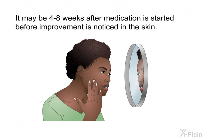 It may be 4-8 weeks after medication is started before improvement is noticed in the skin.