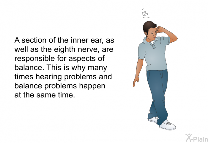 A section of the inner ear, as well as the eighth nerve, are responsible for aspects of balance. This is why many times hearing problems and balance problems happen at the same time.