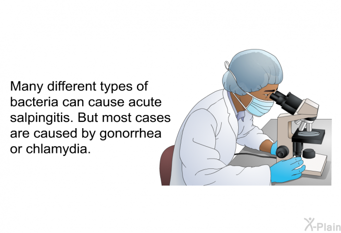 Many different types of bacteria can cause acute salpingitis. But most cases are caused by gonorrhea or chlamydia.