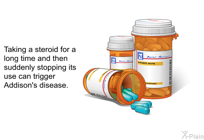 Taking a steroid for a long time and then suddenly stopping its use can trigger Addison's disease.