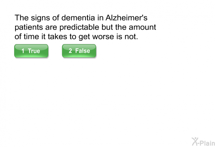 The signs of dementia in Alzheimer's patients are predictable but the amount of time it takes to get worse is not.