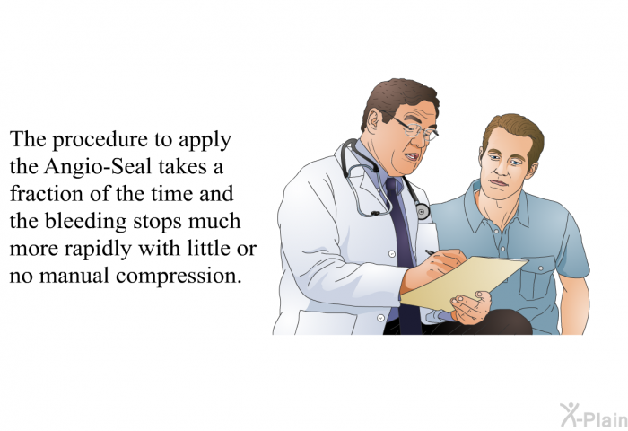 The procedure to apply the Angio-Seal takes a fraction of the time and the bleeding stops much more rapidly with little or no manual compression.