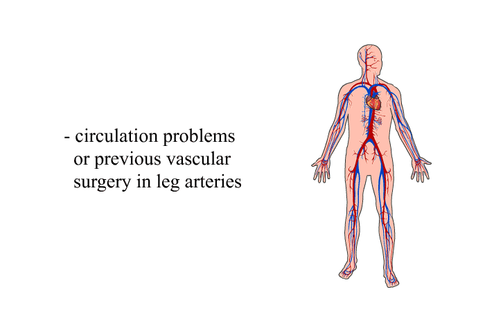 Circulation problems or previous vascular surgery in leg arteries.
