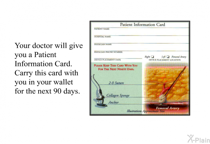 Your doctor will give you a Patient Information Card. Carry this card with you in your wallet for the next 90 days.