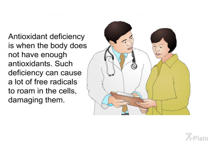 Antioxidant deficiency is when the body does not have enough antioxidants. Such deficiency can cause a lot of free radicals to roam in the cells, damaging them.