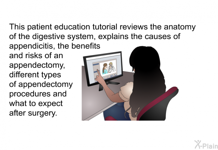 This health information reviews the anatomy of the digestive system, explains the causes of appendicitis, and the benefits and risks of an appendectomy, different types of appendectomy procedures and what to expect after surgery.