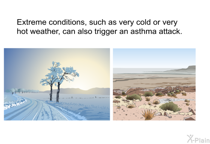 Extreme conditions, such as very cold or very hot weather, can also trigger an asthma attack.