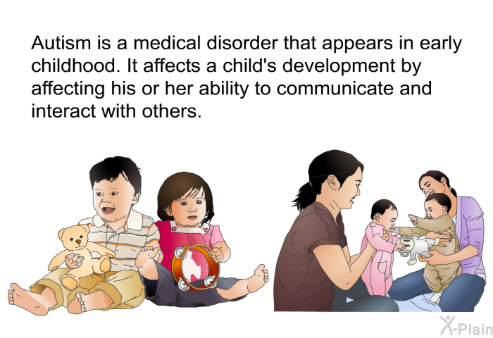 Autism is a medical disorder that appears in early childhood. It affects a child's development by affecting his or her ability to communicate and interact with others.