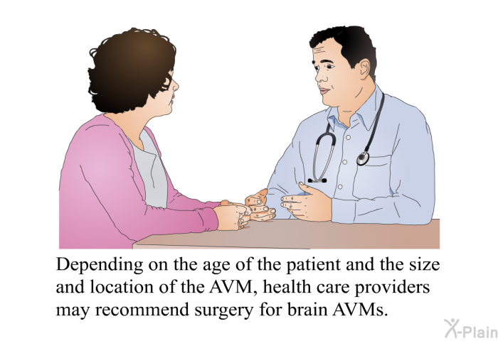Depending on the age of the patient and the size and location of the AVM, health care providers may recommend surgery for brain AVMs.