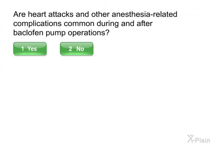 Are heart attacks and other anesthesia-related complications common during and after baclofen pump operations?