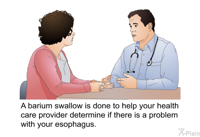 A barium swallow is done to help your health care provider determine if there is a problem with your esophagus.
