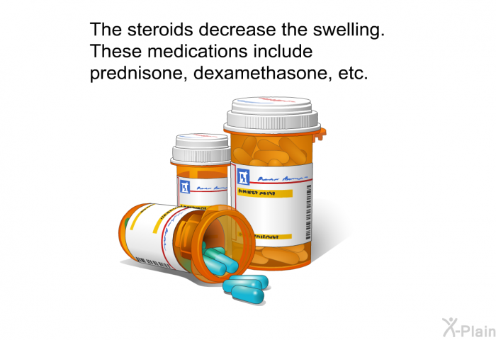 The steroids decrease the swelling. These medications include prednisone, dexamethasone, etc.
