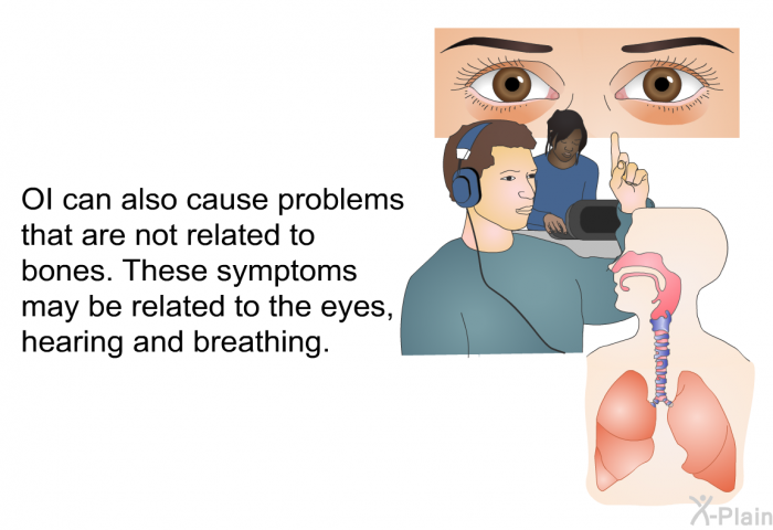 OI can also cause problems that are not related to bones. These symptoms may be related to the eyes, hearing and breathing.