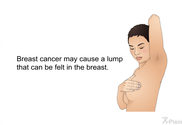 Breast cancer may cause a lump that can be felt in the breast.