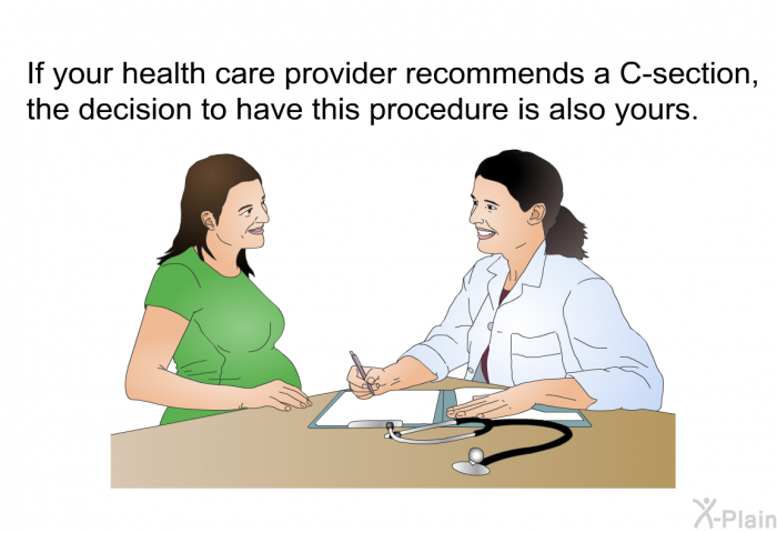 If your health care provider recommends a C-section, the decision to have this procedure is also yours.