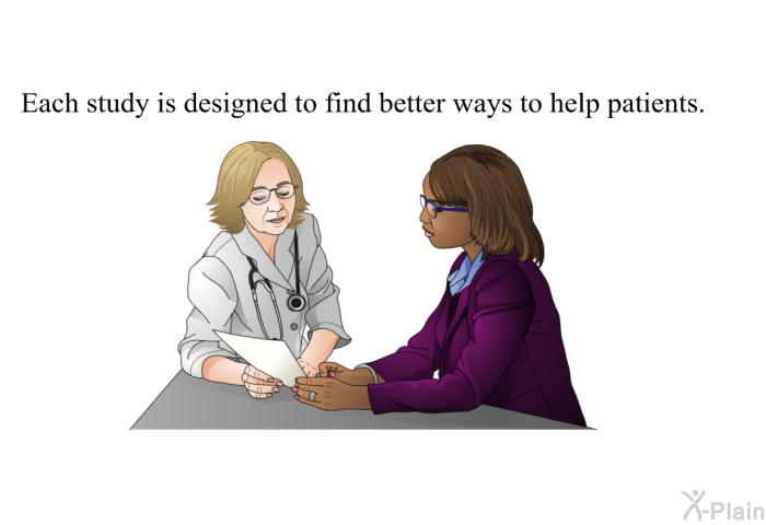 Each study is designed to find better ways to help patients.