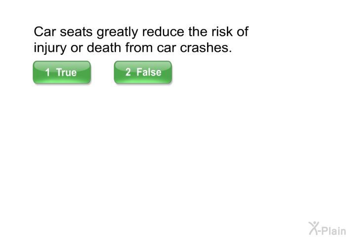 Car seats greatly reduce the risk of injury or death from car crashes.