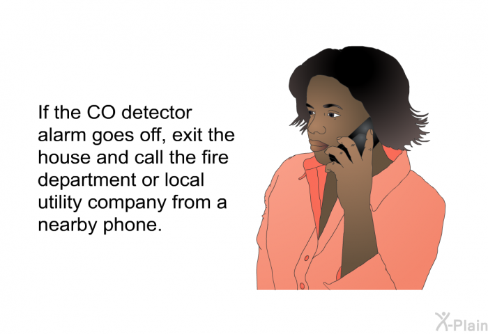 If the CO detector alarm goes off, exit the house and call the fire department or local utility company from a nearby phone.