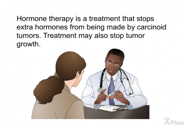 Hormone therapy is a treatment that stops extra hormones from being made by carcinoid tumors. Treatment may also stop tumor growth.