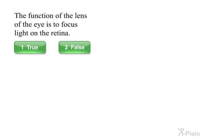 The function of the lens of the eye is to focus light on the retina.