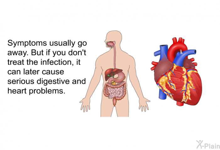 Symptoms usually go away. But if you don't treat the infection, it can later cause serious digestive and heart problems.