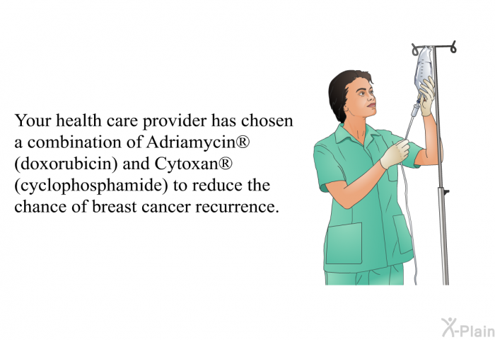 Your health care provider has chosen a combination of Adriamycin<SUP> </SUP> (doxorubicin) and Cytoxan<SUP> </SUP> (cyclophosphamide) to reduce the chance of breast cancer recurrence.