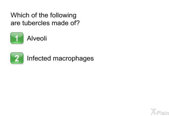 Which of the following are tubercles made of?  Alveoli Infected macrophages