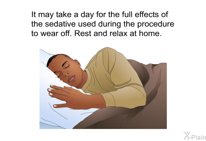 It may take a day for the full effects of the sedative used during the procedure to wear off. Rest and relax at home.