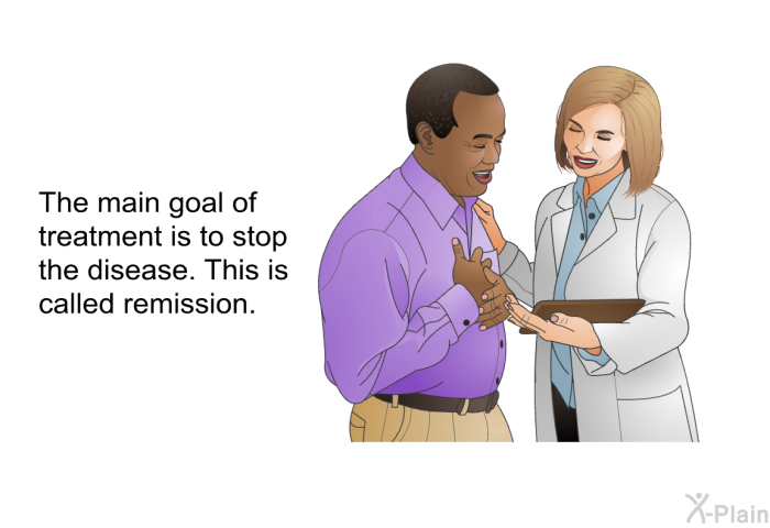 The main goal of treatment is to stop the disease. This is called remission.