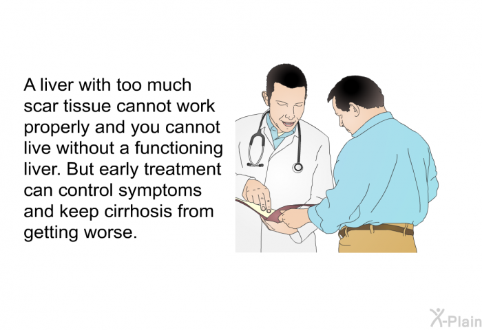 A liver with too much scar tissue cannot work properly, and you cannot live without a functioning liver. But early treatment can control symptoms and keep cirrhosis from getting worse.