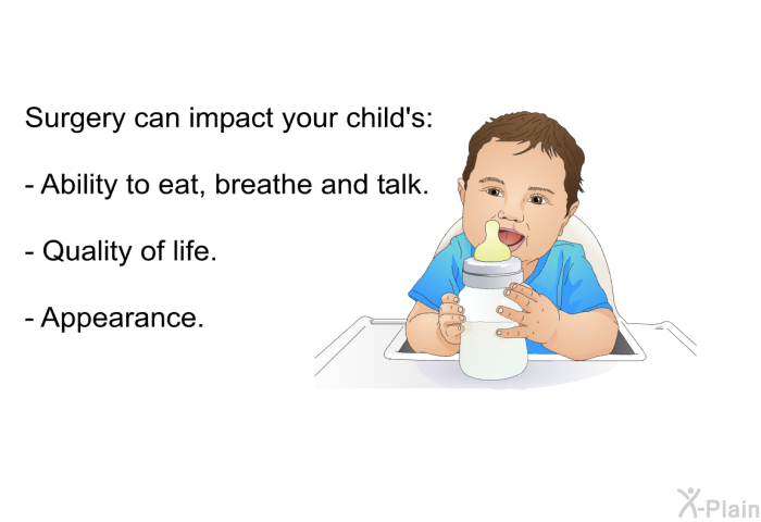 Surgery can impact your child's:  Ability to eat, breathe and talk. Quality of life. Appearance.