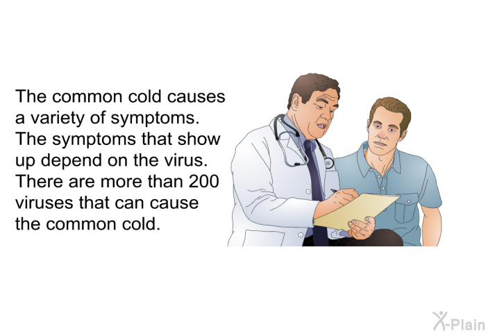 The common cold causes a variety of symptoms. The symptoms that show up depend on the virus. There are more than 200 viruses that can cause the common cold.