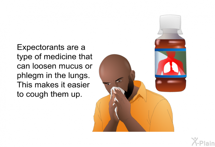 Expectorants are a type of medicine that can loosen mucus or phlegm in the lungs. This makes it easier to cough them up.