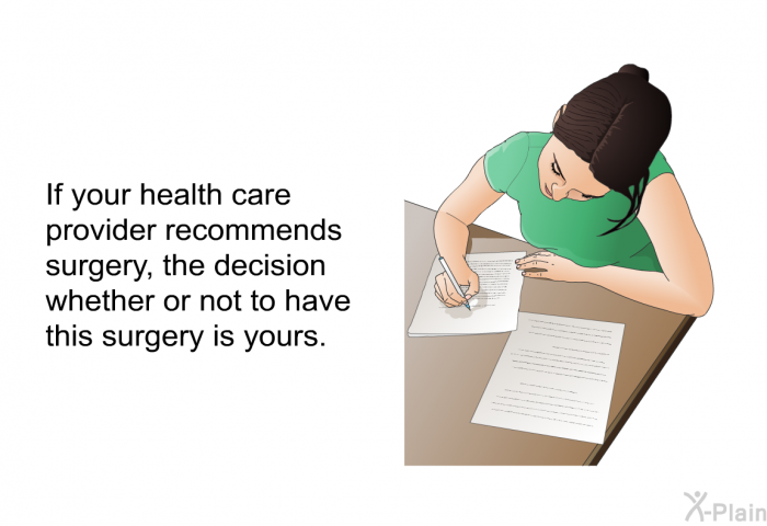 If your health care provider recommends surgery, the decision whether or not to have this surgery is yours.