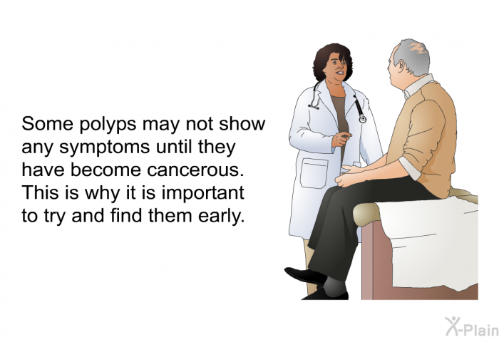 Some polyps may not show any symptoms until they have become cancerous. This is why it is important to try and find them early.