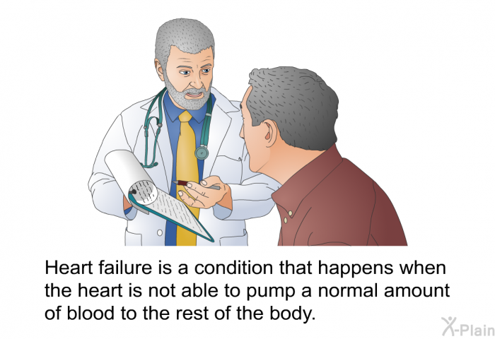 Heart failure is a condition that happens when the heart is not able to pump a normal amount of blood to the rest of the body.